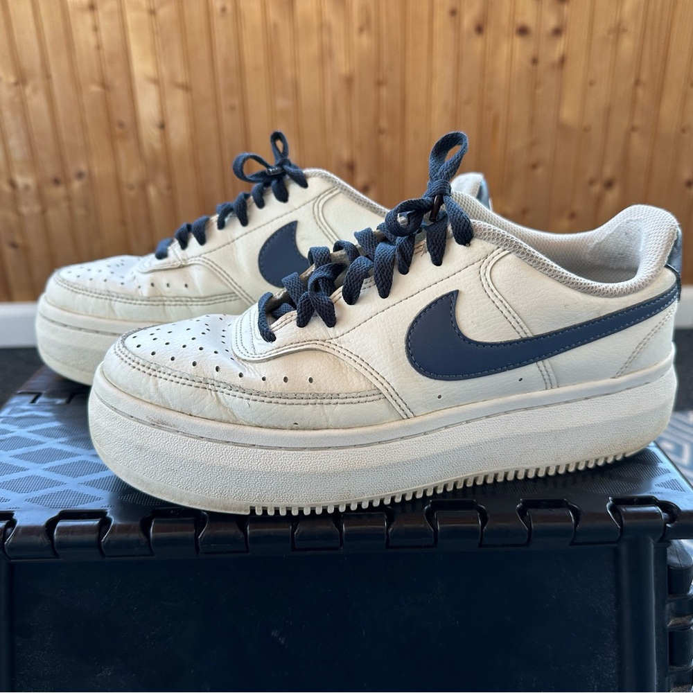 Nike Court Vision Alta White and Blue Athletic Shoes with Elevated Sole